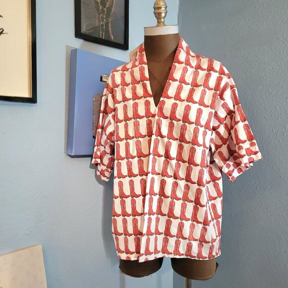 Brooke Wright Kimono Tunic Cowboy Boot Print Top - Picture 2 of 9